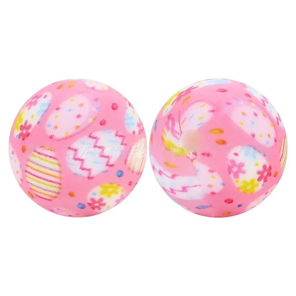 15mm Colorful Eggs on Pink Printed Silicone Bead for DIY Keychains Pens