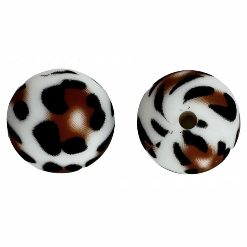15mm Brown Leopard Printed Silicone Bead for DIY Bracelets Keychains