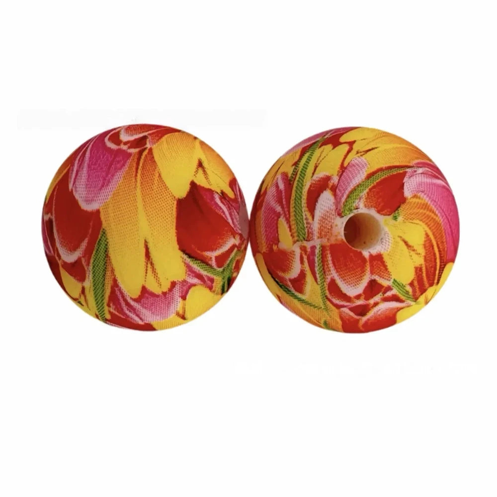 15mm Flowers Printed Silicone Bead for DIY Bracelets Keychains
