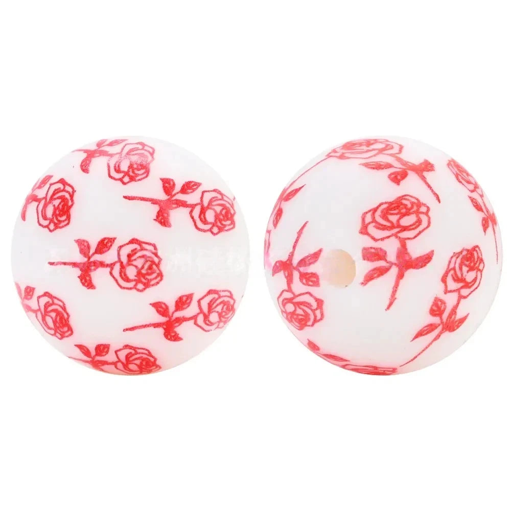 15mm Rose Printed Silicone Bead for DIY Pens Keychains