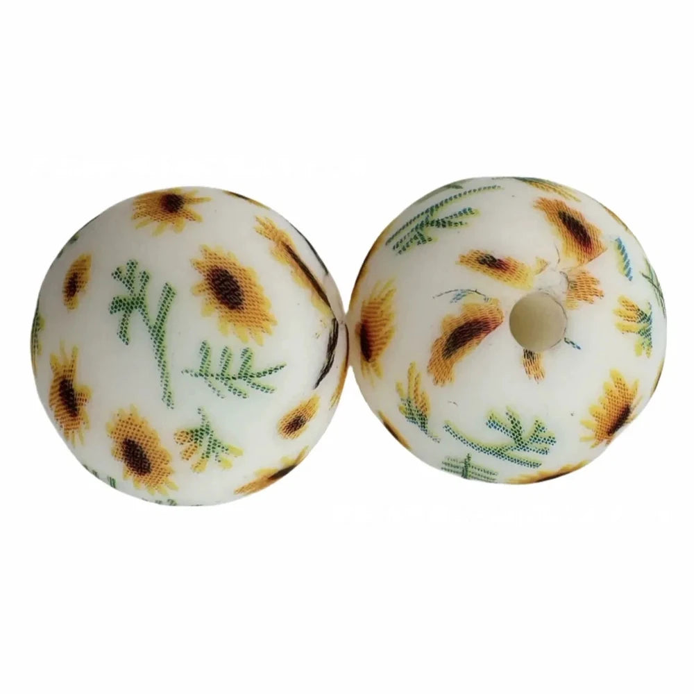15mm Sunflower Printed Silicone Bead for DIY Bracelets Pens