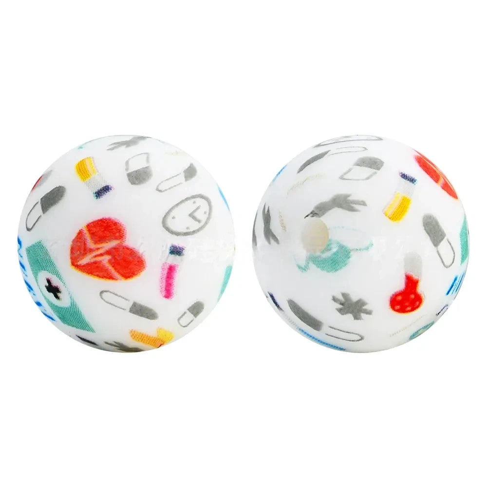 15mm Medical Related Printed Silicone Bead for DIY Keychains Pens