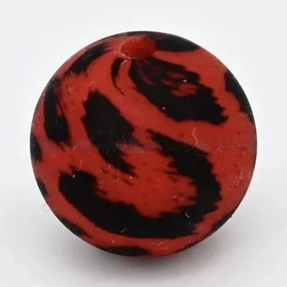 15mm Red Leopard Printed Silicone Bead for DIY Bracelets Keychains