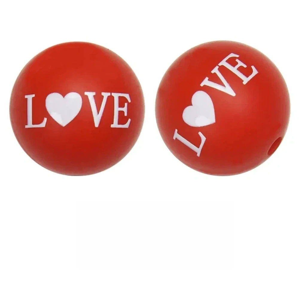 15mm Love on Red Printed Silicone Bead for DIY Bracelet Pen