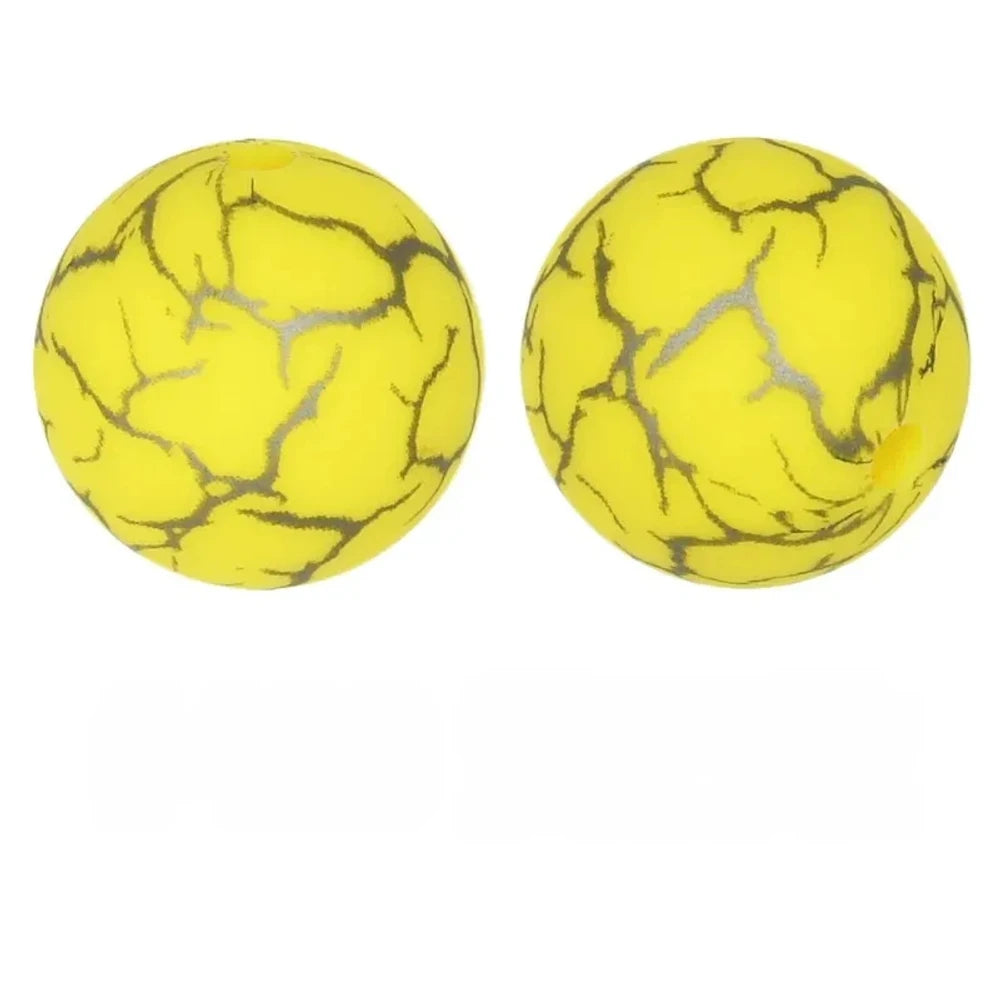 15mm Cracked on Yellow Printed Silicone Bead for DIY Pens Keychains