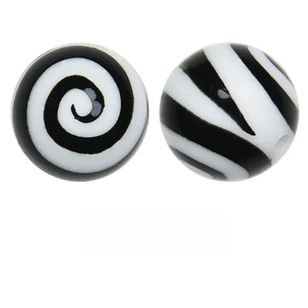 15mm Black Swirl Printed Silicone Bead for DIY Bracelet Pen