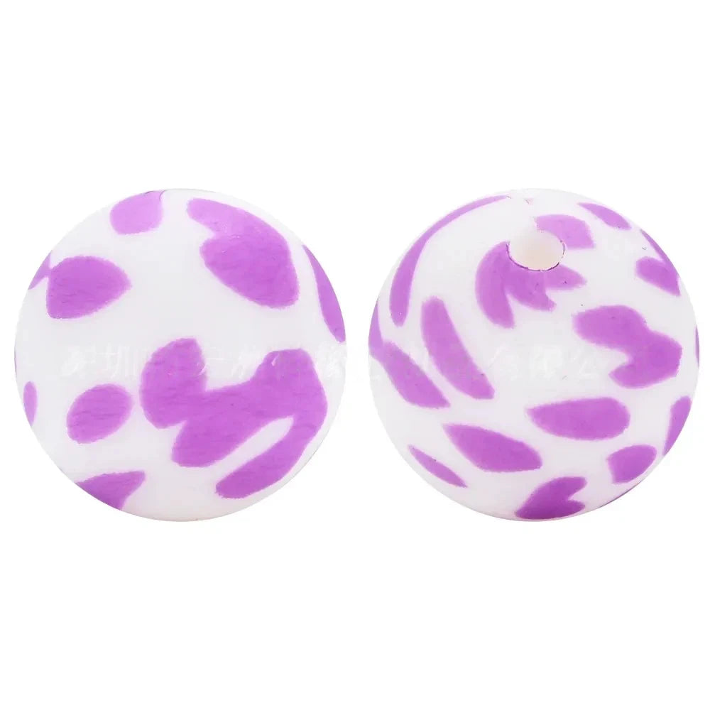 15mm Purple Dots Printed Silicone Bead for DIY Keychains Pens