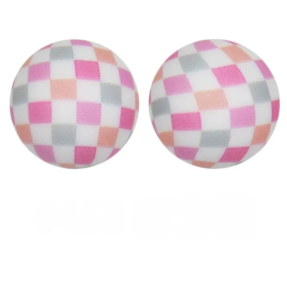 15mm Colorful Checkered Pattern Printed Silicone Bead for DIY Bracelet Pen