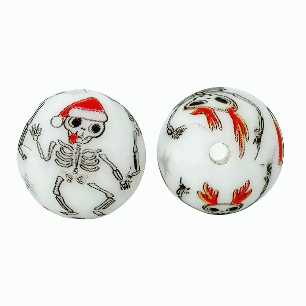 15mm Christmas Skull Printed Silicone Bead for DIY Bracelet Pens