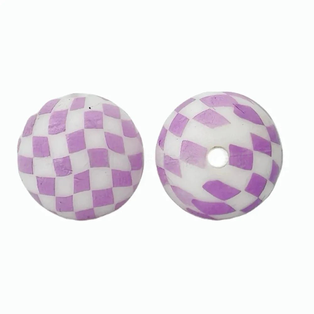 15mm Purple Checkered Pattern Printed Silicone Bead for DIY Pens Keychain