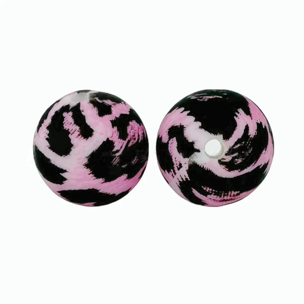 15mm Pink and Black Printed Silicone Bead for DIY Bracelet Pens