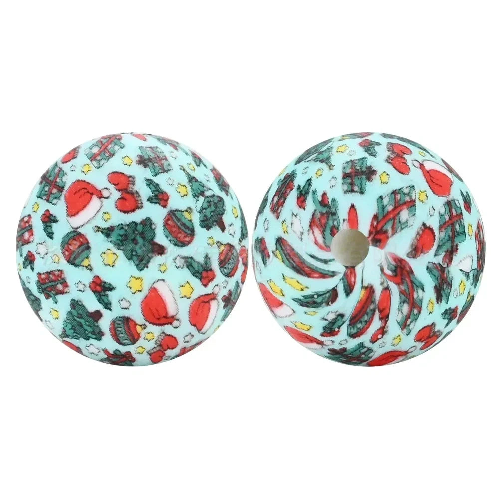 15mm Christmas Style Printed Silicone Bead for DIY Keychains Pens