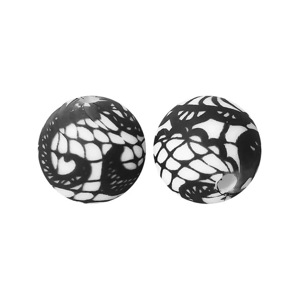 15mm Snakeskin Pattern Printed Silicone Bead for DIY Bracelets Keychains Pens