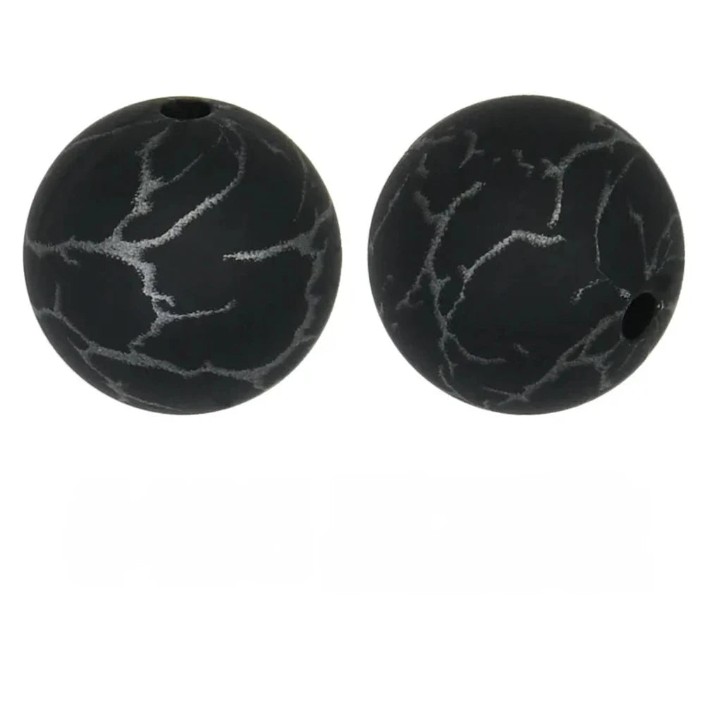 15mm Stripes on Black Printed Silicone Bead for DIY Bracelet Pen