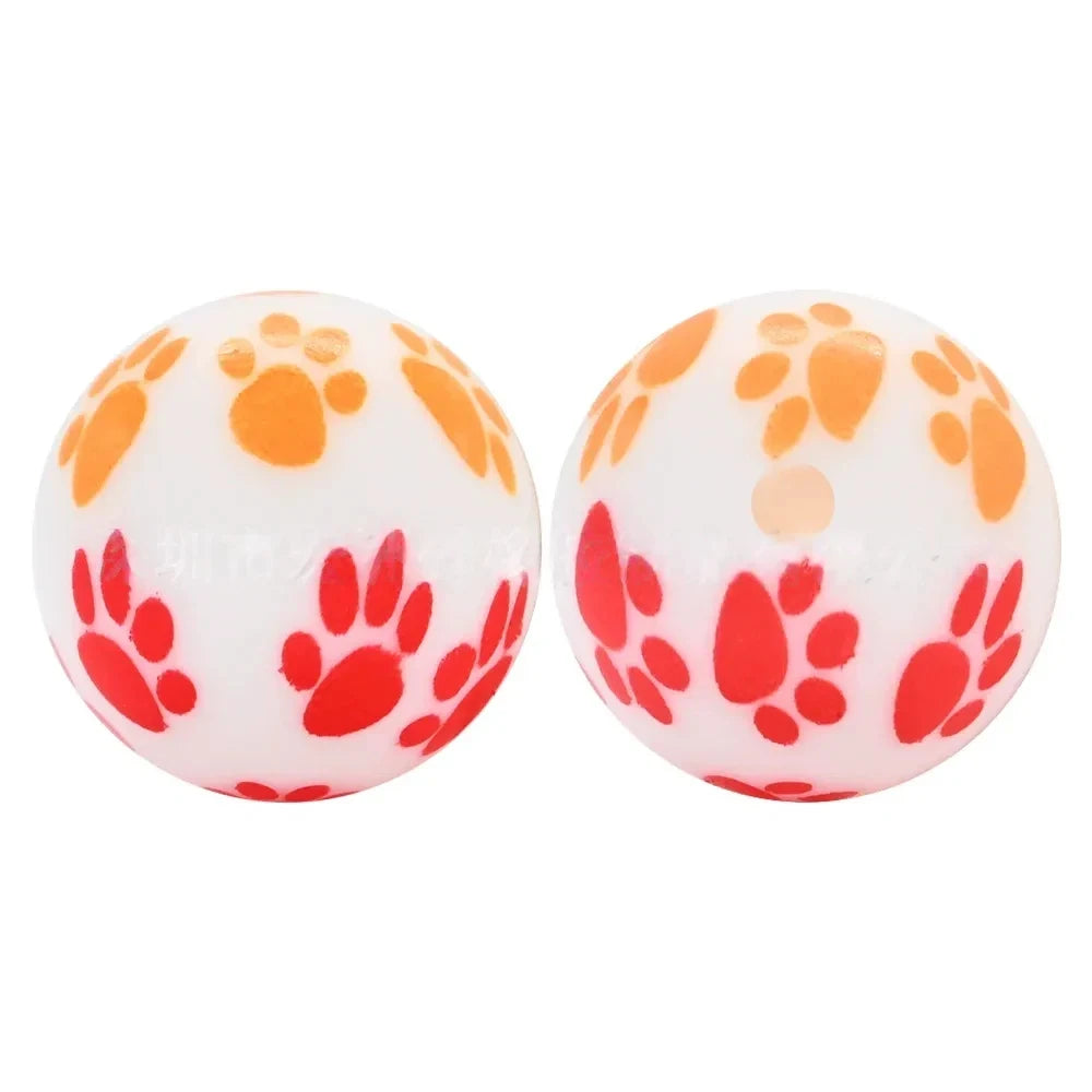15mm Purple and Orange Dog Paw Printed Silicone Bead for DIY Keychains Pens