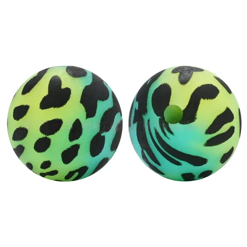 15mm Black Dots on Green Printed Silicone Bead for DIY Keychains Pens