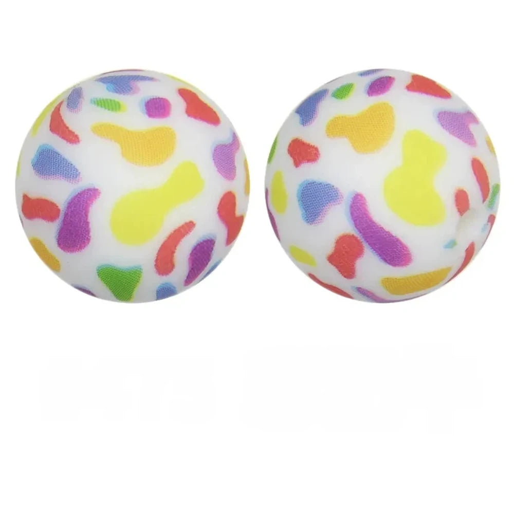 15mm Colorful Cow Printed Silicone Bead for DIY Bracelet Pen