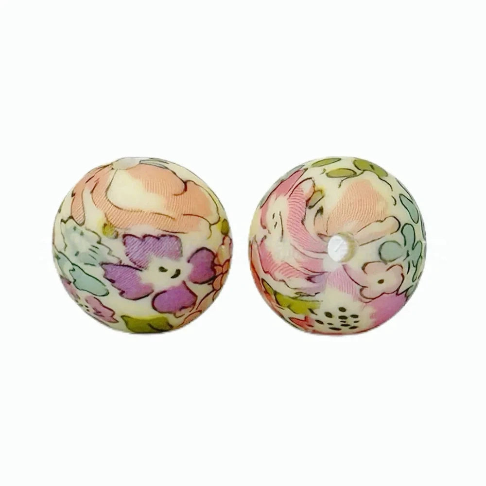 15mm Colorful Flowers Printed Silicone Bead for DIY Pens Keychain