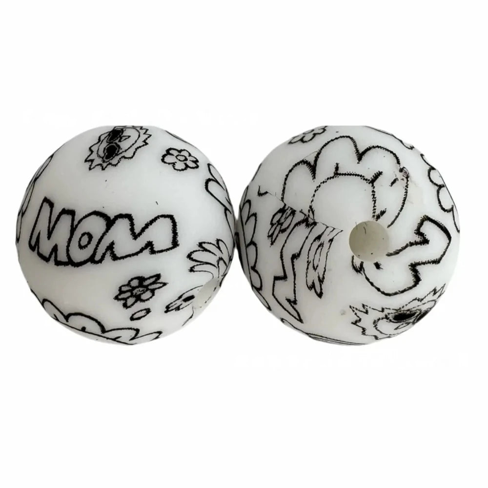 15mm Mom Flower Sun Printed Silicone Bead for DIY Bracelets Keychains