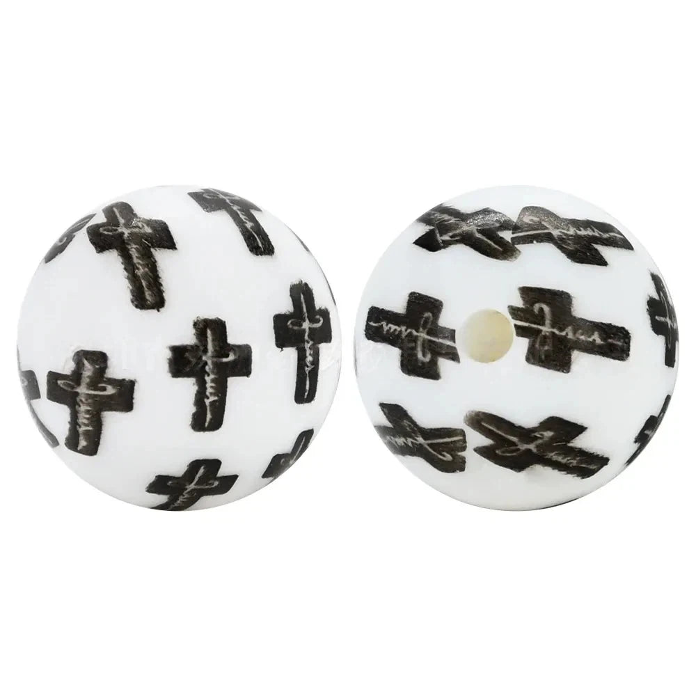 15mm Cross Printed Silicone Bead for DIY Keychains Pens