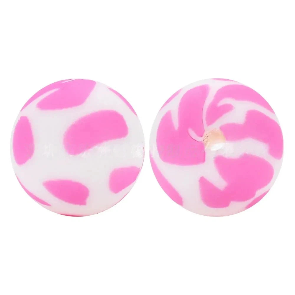 15mm Pink Dots Printed Silicone Bead for DIY Keychains Pens