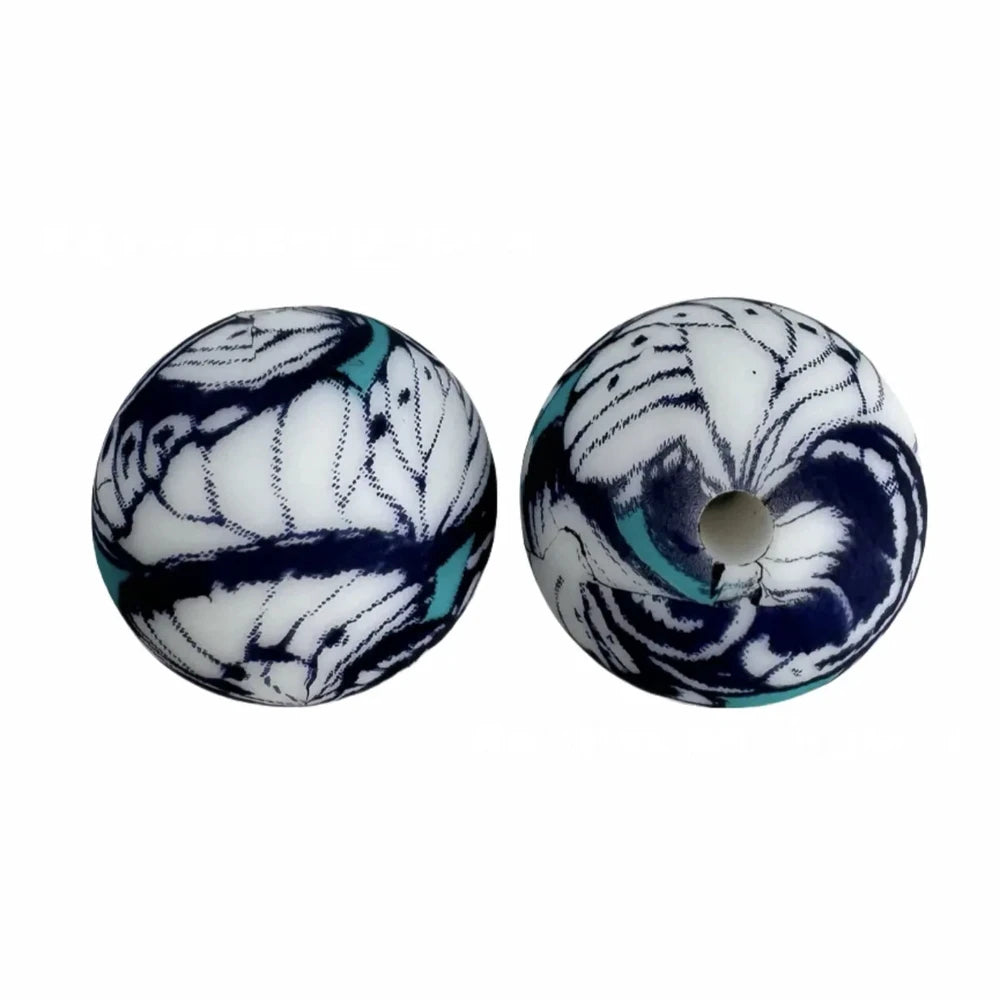 15mm Printed Silicone Bead for DIY Bracelets Keychains 019