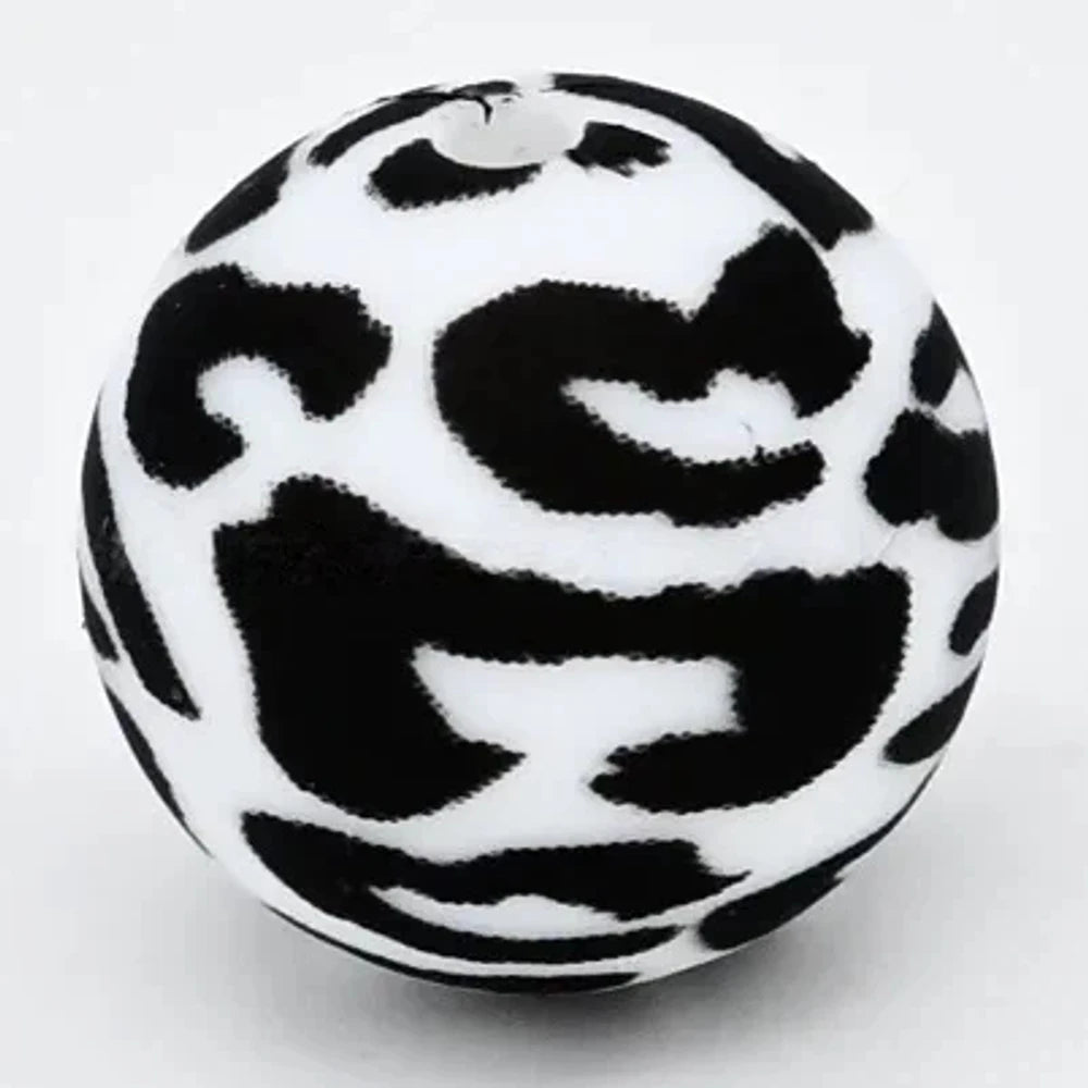 15mm Black and White Leopard Printed Silicone Bead for DIY Keychains Pens
