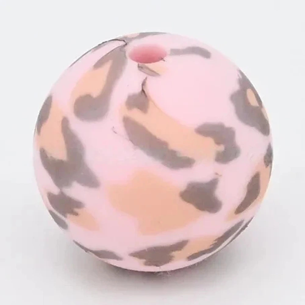 15mm Yellow Leopard on Pink Printed Silicone Bead for DIY Bracelets Keychains