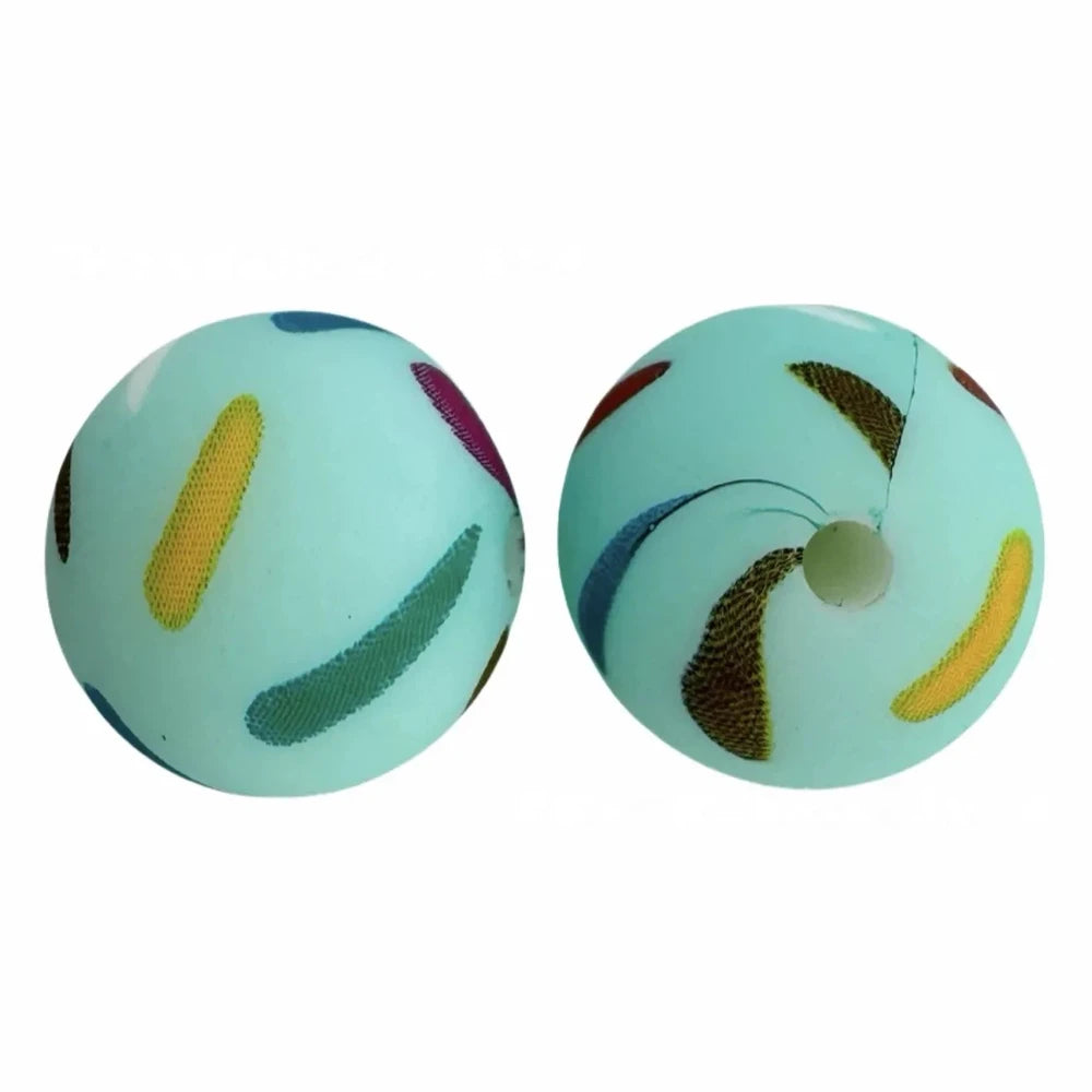 15mm Colorful Stripes Printed Silicone Bead for DIY Pens Bracelet Keychains