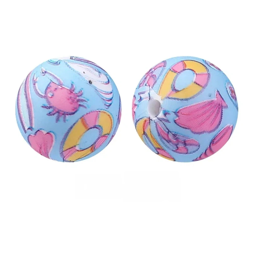 15mm Swim Ring Printed Silicone Bead for DIY Bracelet Keychain