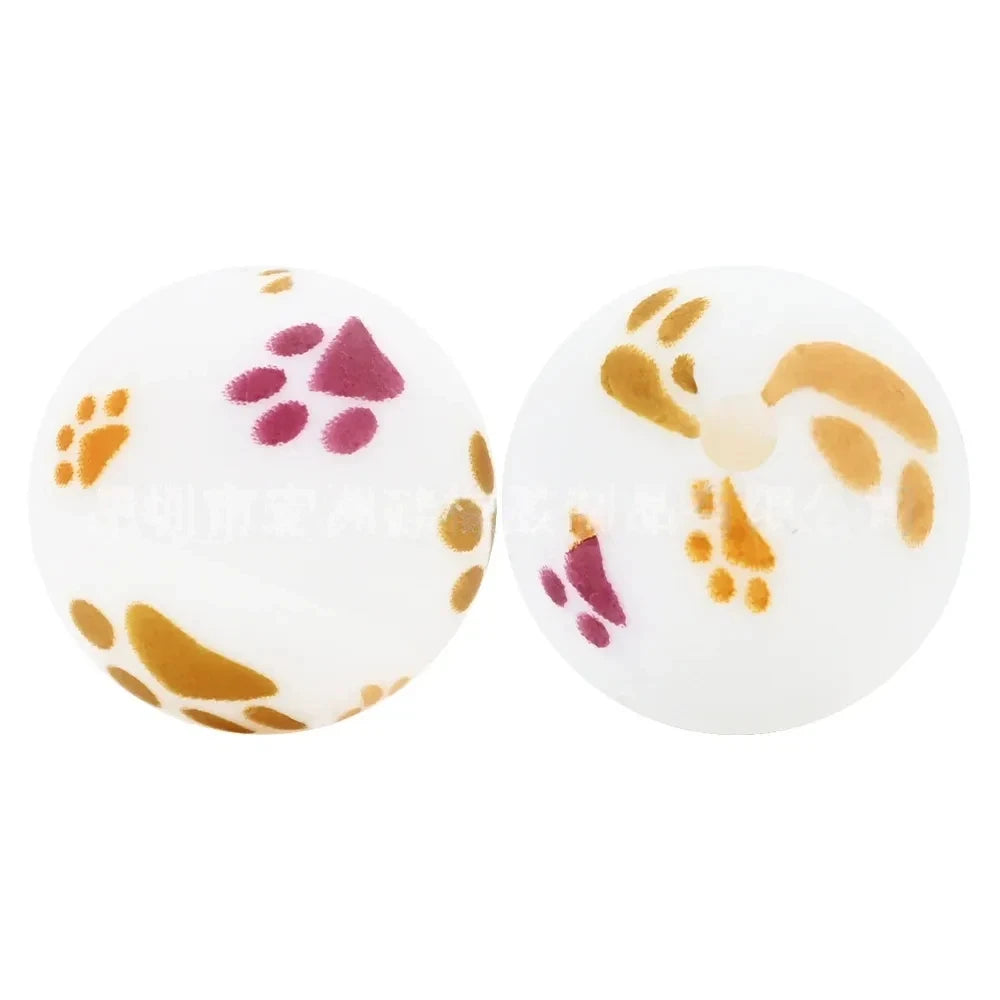 15mm Yellow and Purple Dog Paw Printed Silicone Bead for DIY Keychains Pens