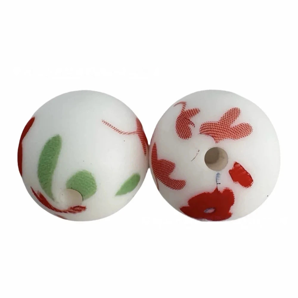 15mm Flowers Printed Silicone Bead for DIY Bracelets Pens