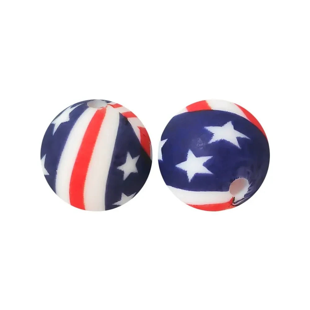 15mm USA the US Flag Printed Silicone Bead for DIY Pens Keychains