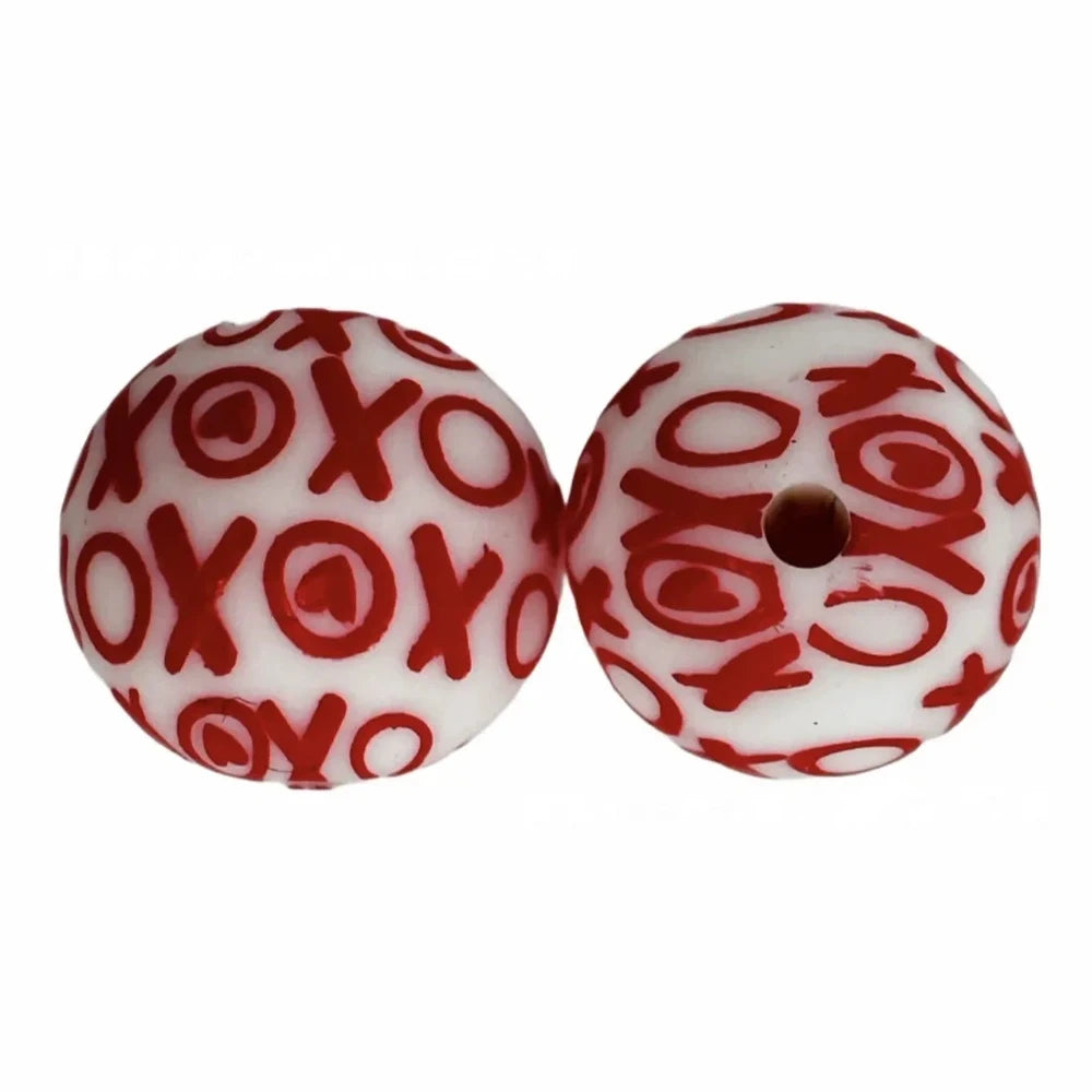 15mm XOXO Heart Printed Silicone Bead for DIY Bracelets Keychains