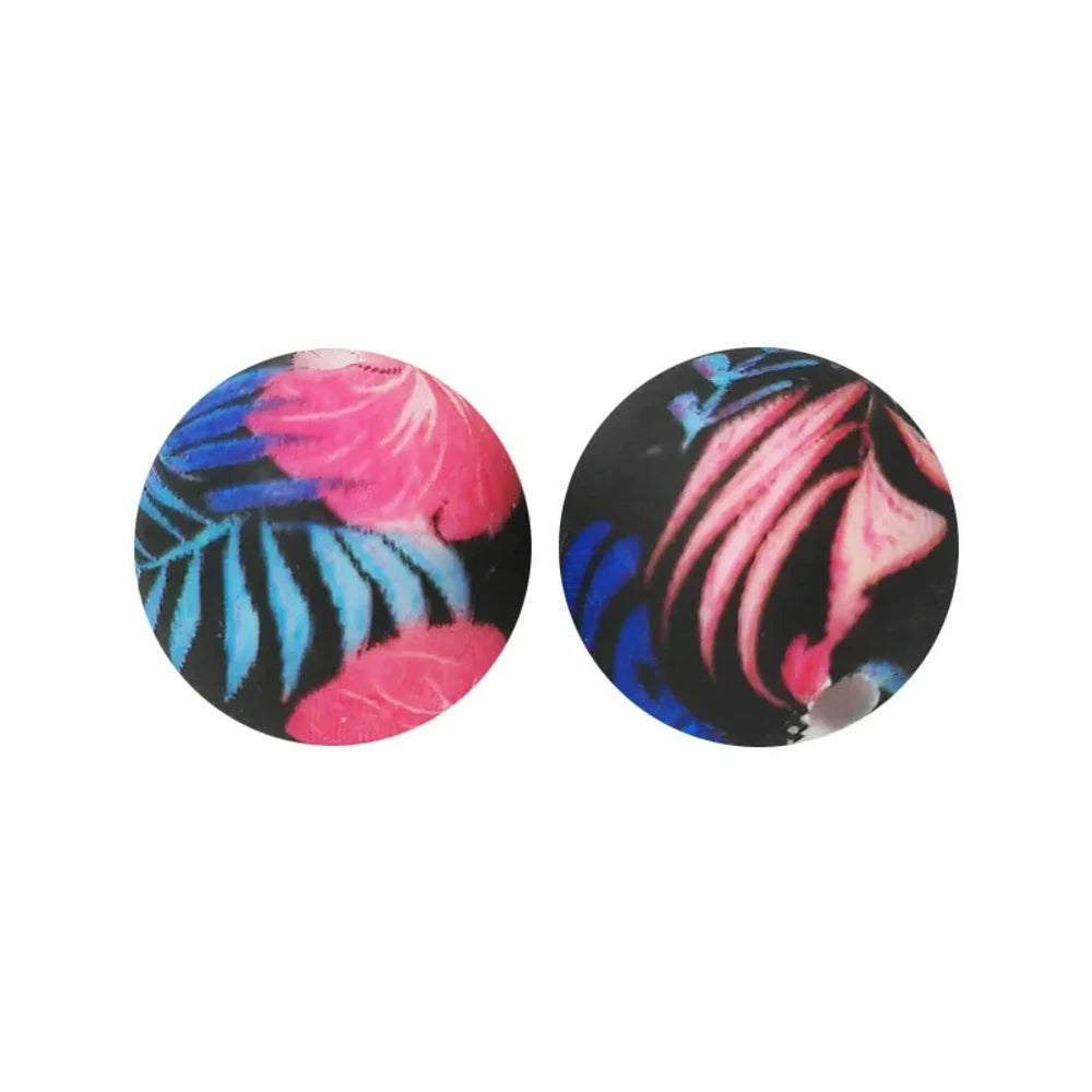 15mm Colorful Leaves Printed Silicone Bead for DIY Pens Keychains
