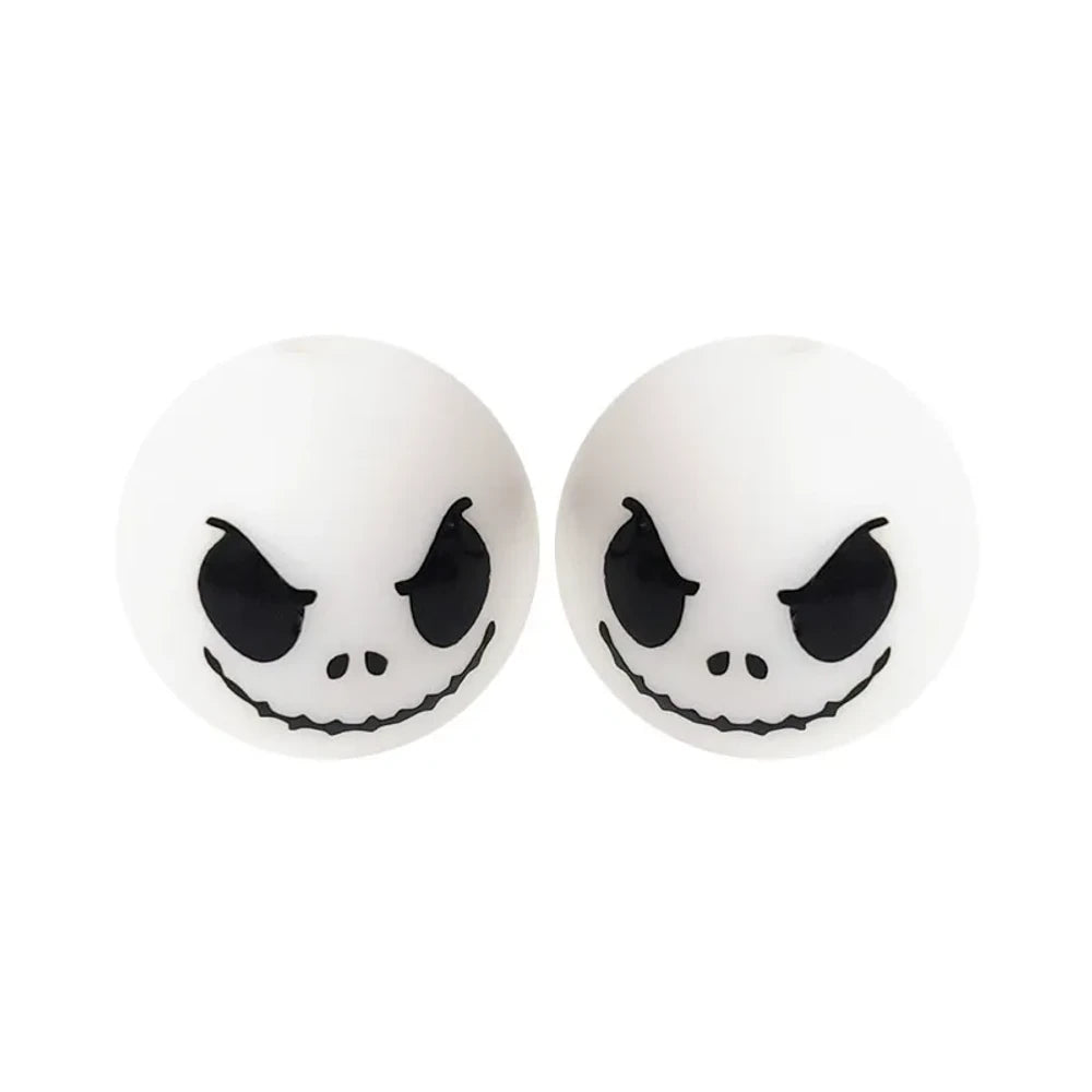 15mm Jack Face on White Printed Silicone Bead for DIY Pens Keychains