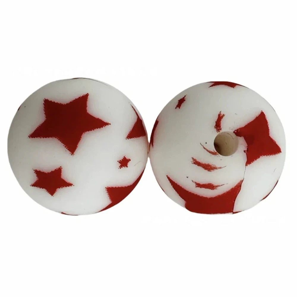 15mm Red Star Printed Silicone Bead for DIY Bracelet Keychains