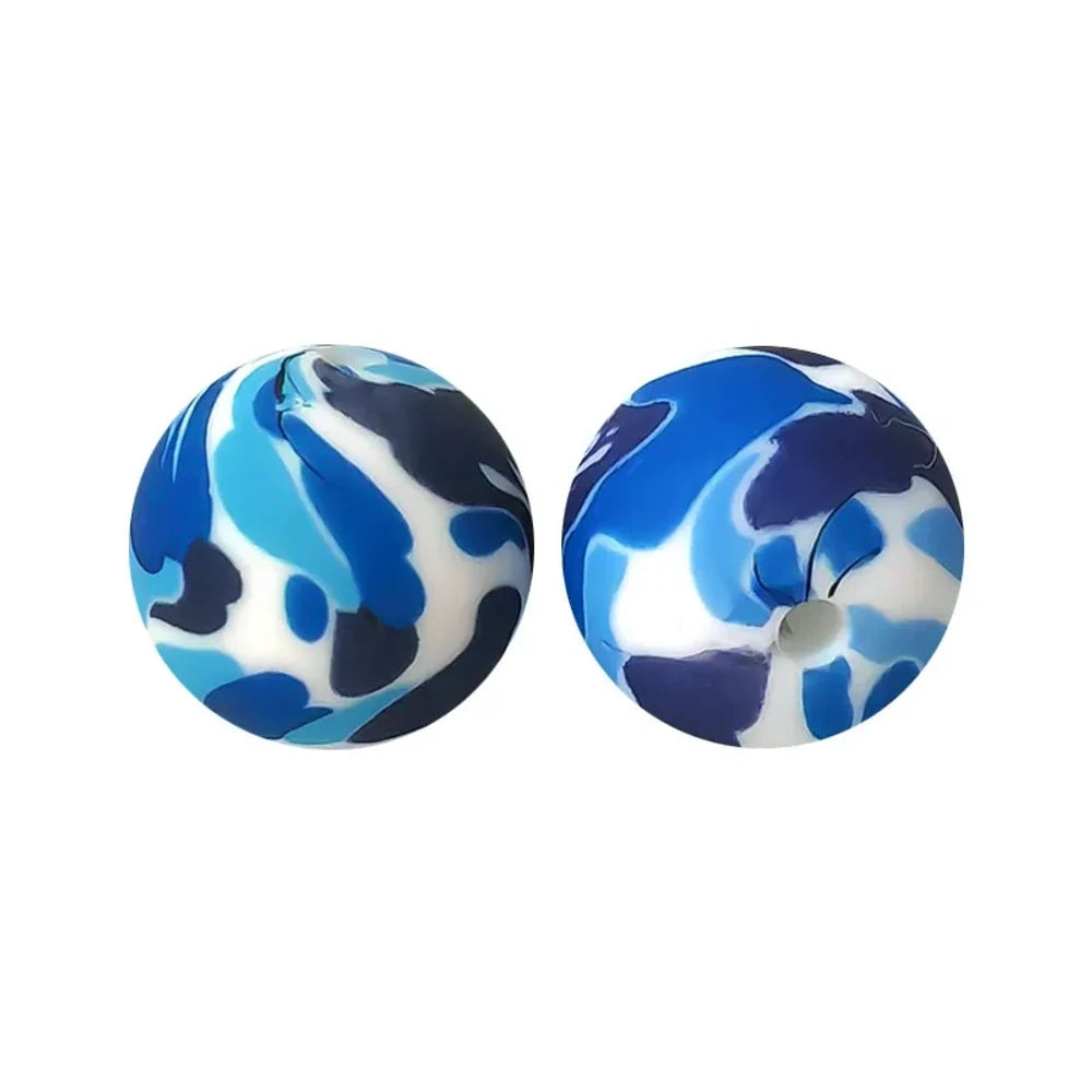 15mm Blue Dots Printed Silicone Bead for DIY Pens Bracelets