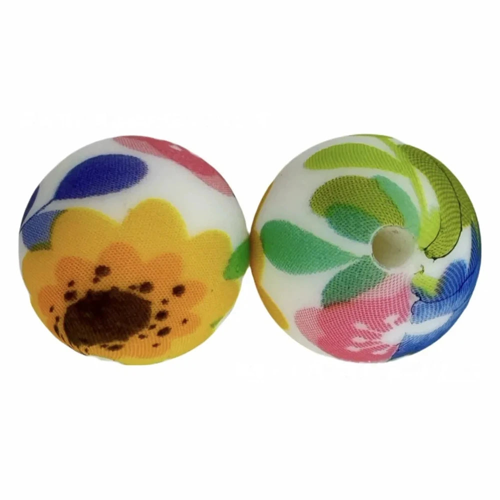 15mm Sunflower Printed Silicone Bead for DIY Bracelet Keychains