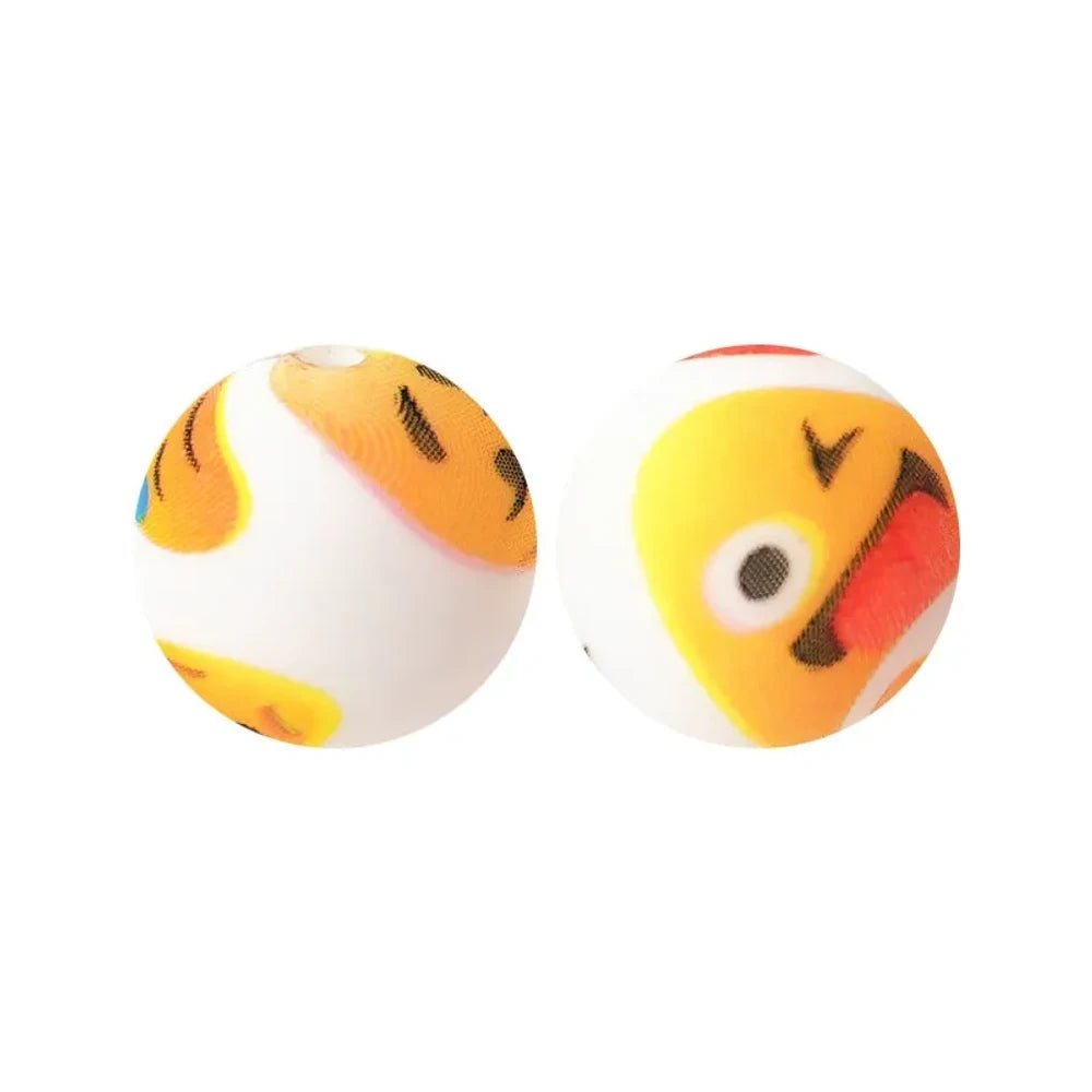 15mm Emoji Printed Silicone Bead for DIY Keychains Pens Bracelet