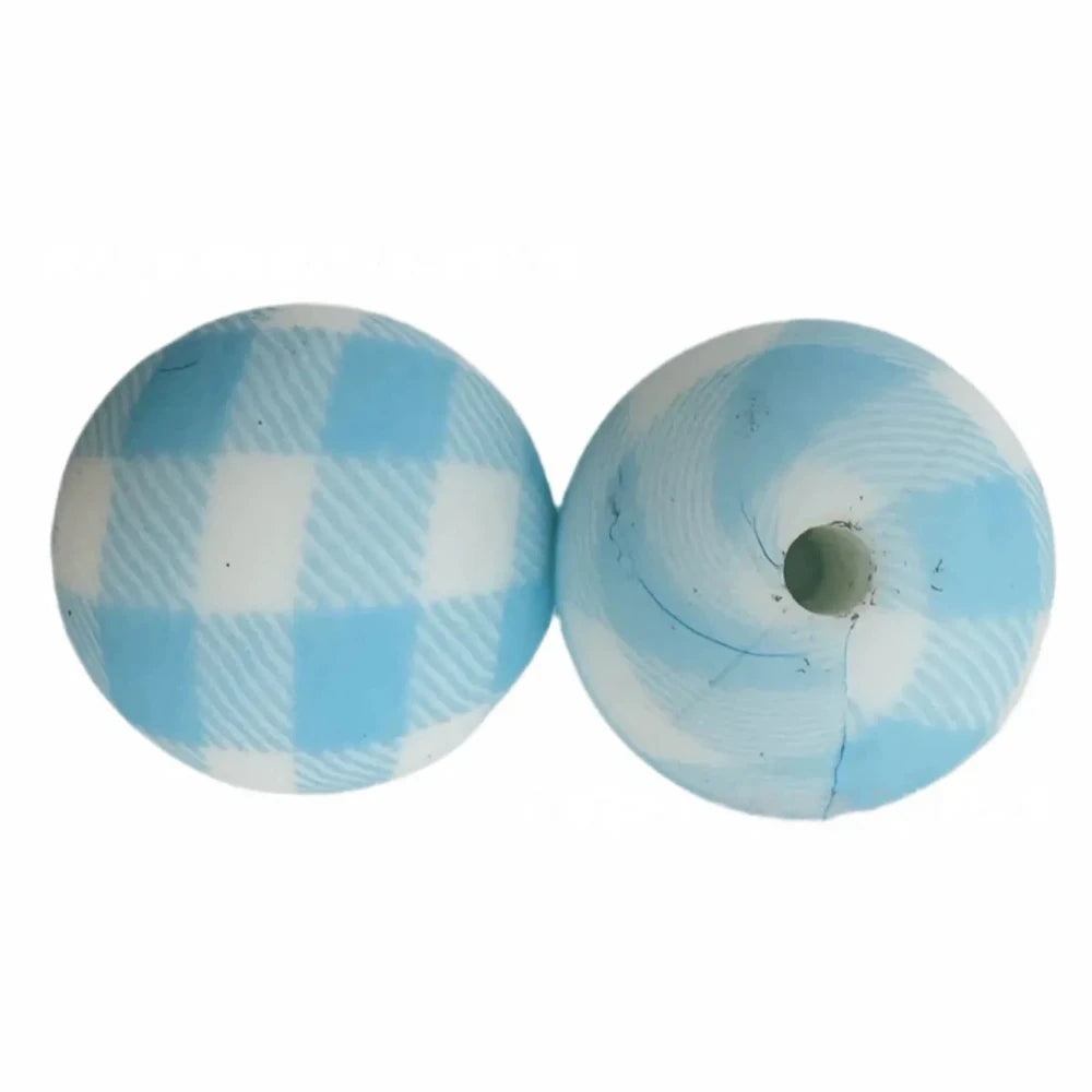 15mm Blue Checkered Pattern Printed Silicone Bead for DIY Bracelets Pens