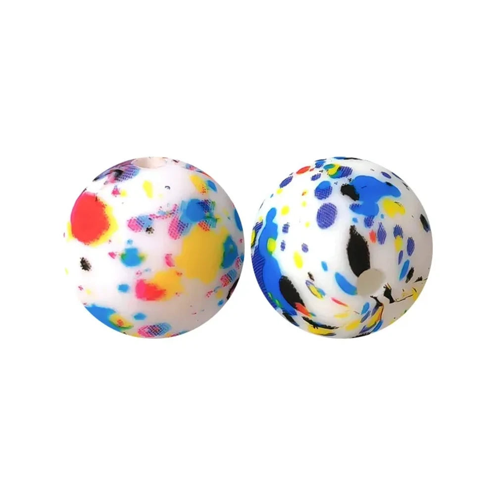 15mm Colorful Printed Silicone Bead for DIY Bracelet Pens Keychains