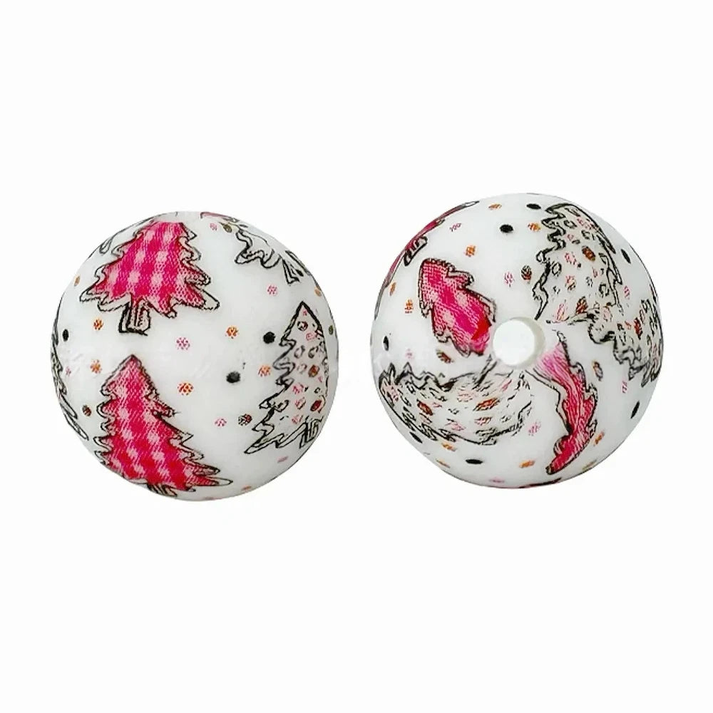 15mm Christmas Tree Printed Silicone Bead for DIY Pens Keychain