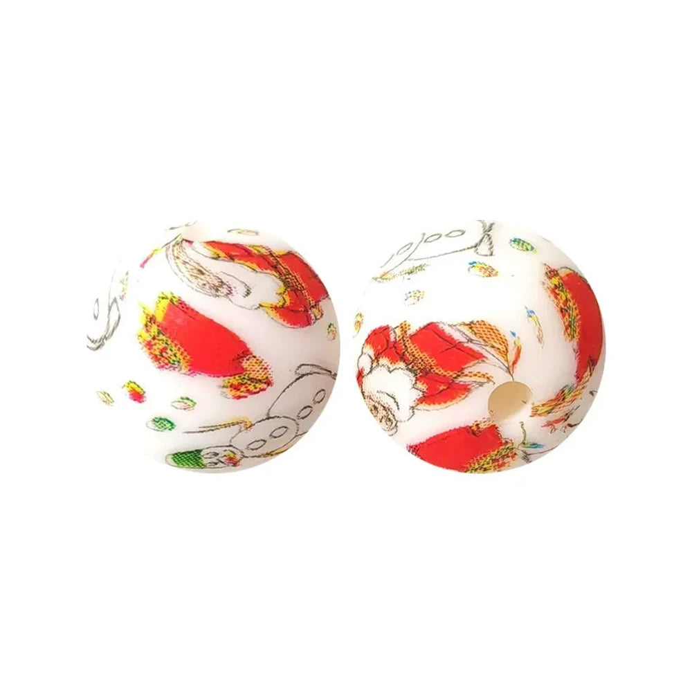 15mm Santa Printed Silicone Bead for DIY Bracelets Pens
