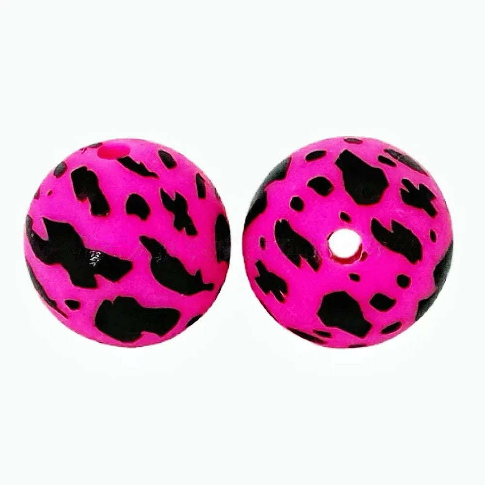 15mm Black Dots on Pink Printed Silicone Bead for DIY Pens Keychain