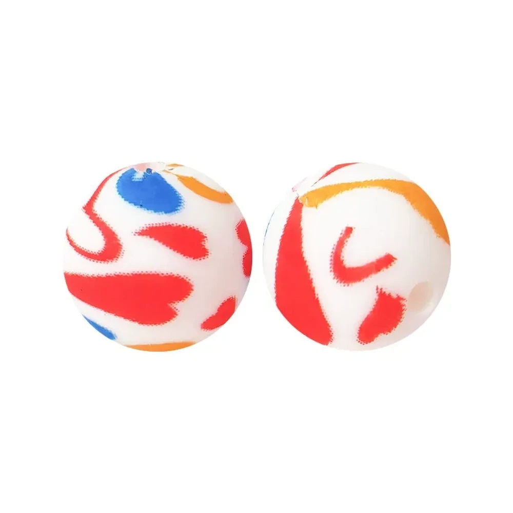 15mm Red Heart Printed Silicone Bead for DIY Pens Keychains