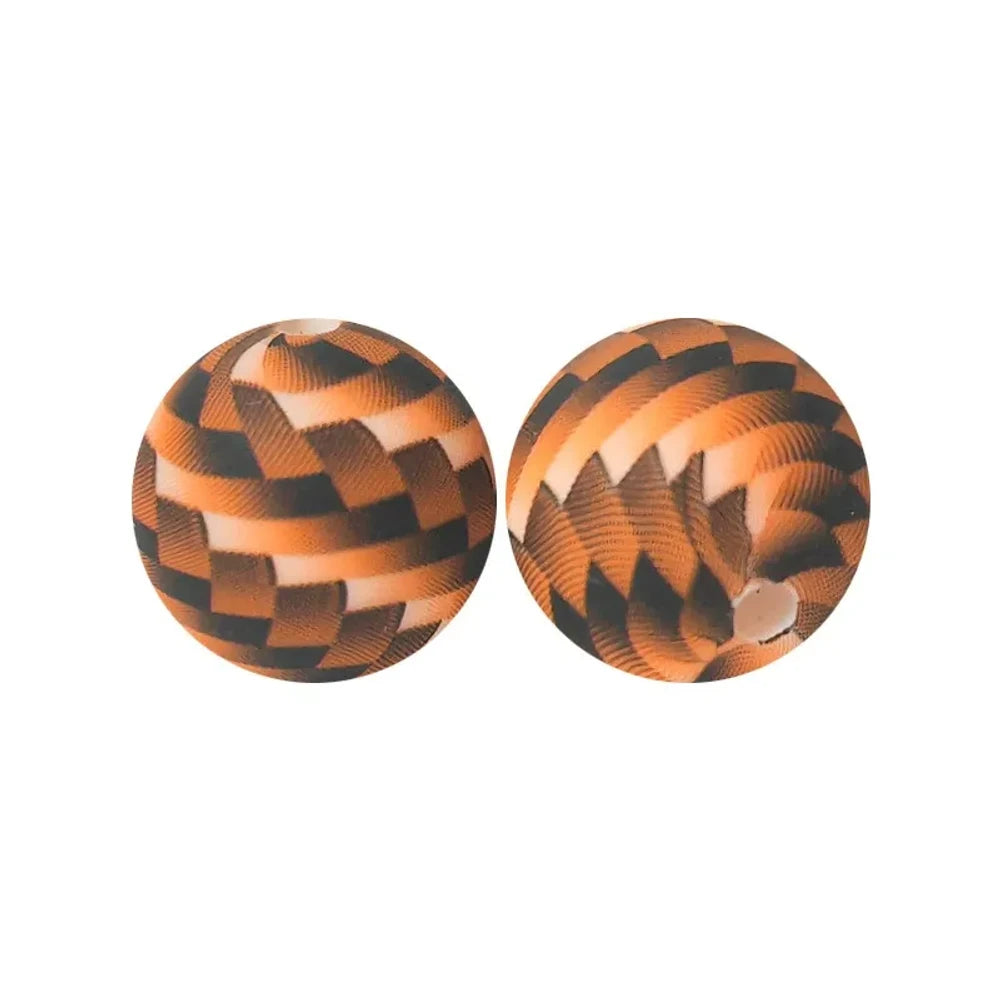 15mm Brown Checkered Pattern Printed Silicone Bead for DIY Bracelets Pens Keychains