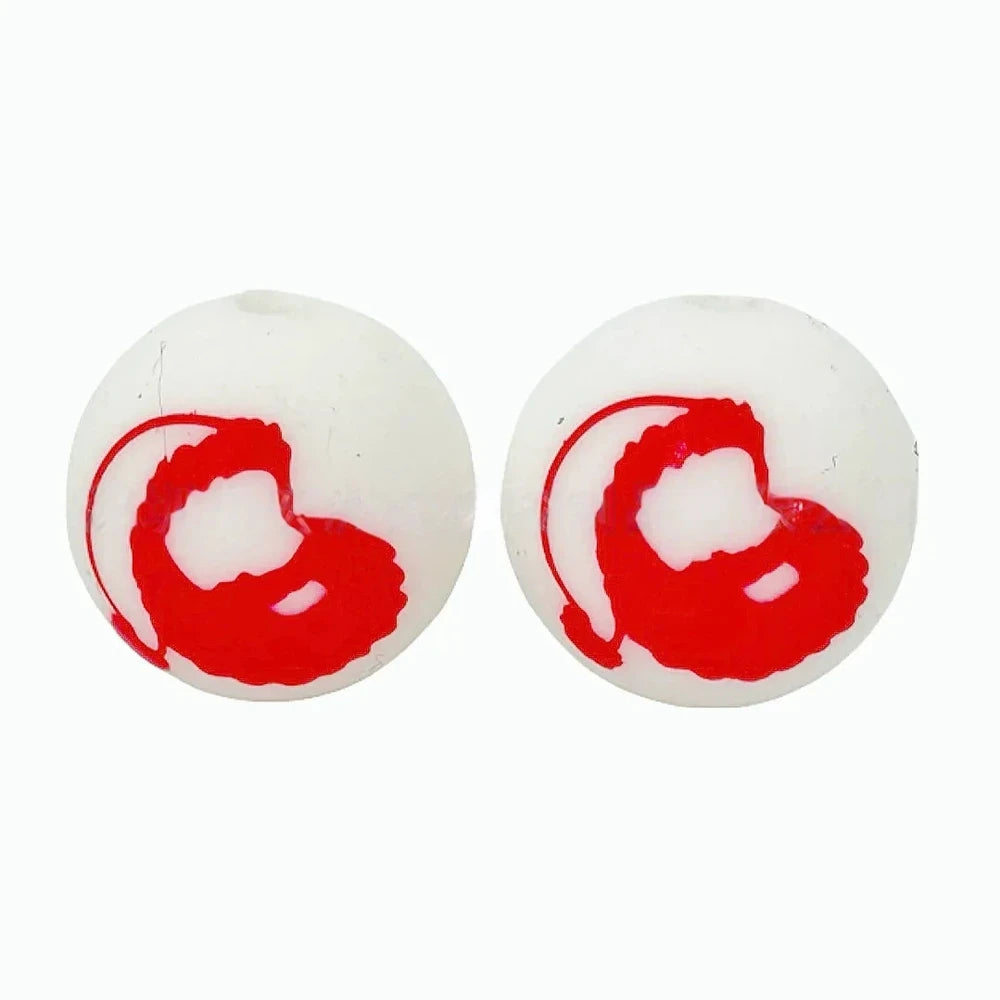 15mm Santa on White Printed Silicone Bead for DIY Bracelet Keychain