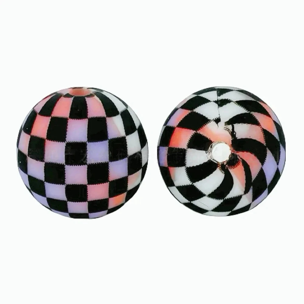 15mm Checkered Pattern Printed Silicone Bead for DIY Pens Keychain