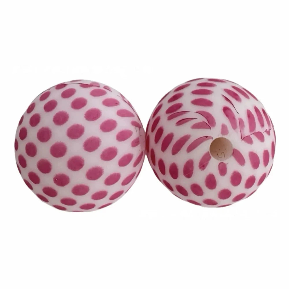 15mm Pink Dots Printed Silicone Bead for DIY Bracelet Keychains